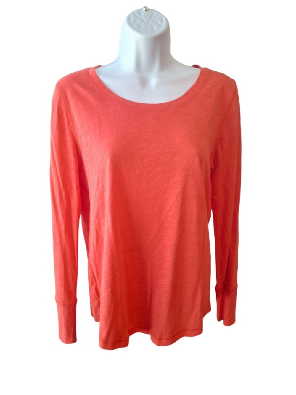 Ann Taylor LOFT Top Womens MP Coral Pink Cotton Long Sleeve Slub Knit Coastal